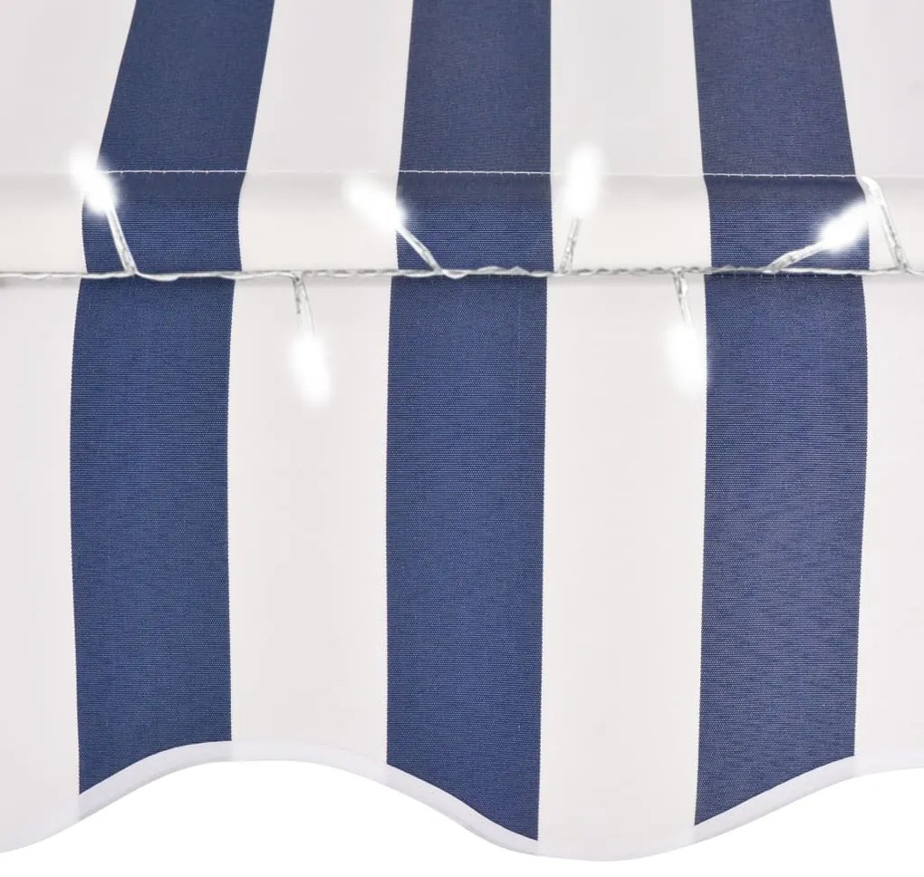 Toldo retrátil manual com LED 400 cm azul e branco