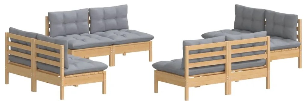 8 pcs conjunto lounge de jardim + almofadões cinza pinho