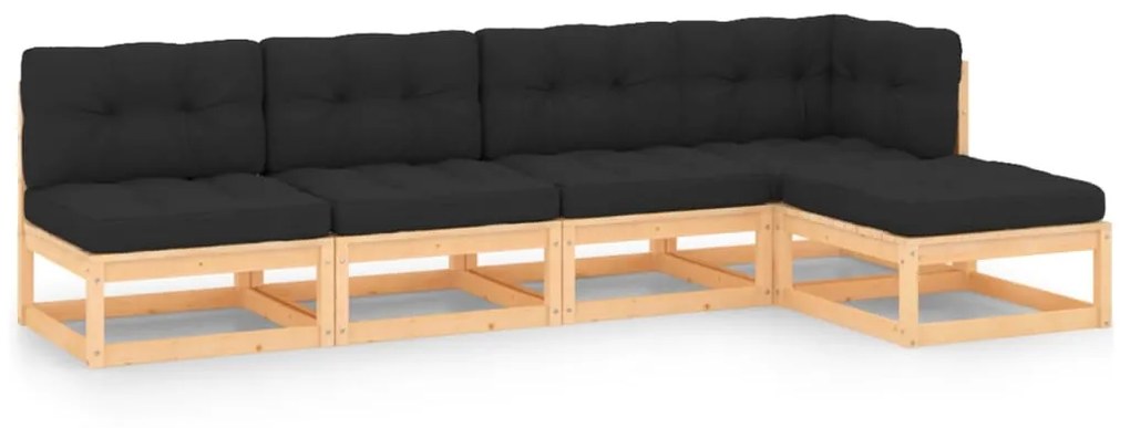 vidaXL 5 pcs conjunto lounge de jardim c/ almofadões pinho maciço