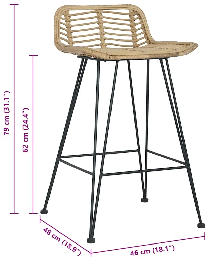 Cadeiras de bar 2 pcs vime genuíno