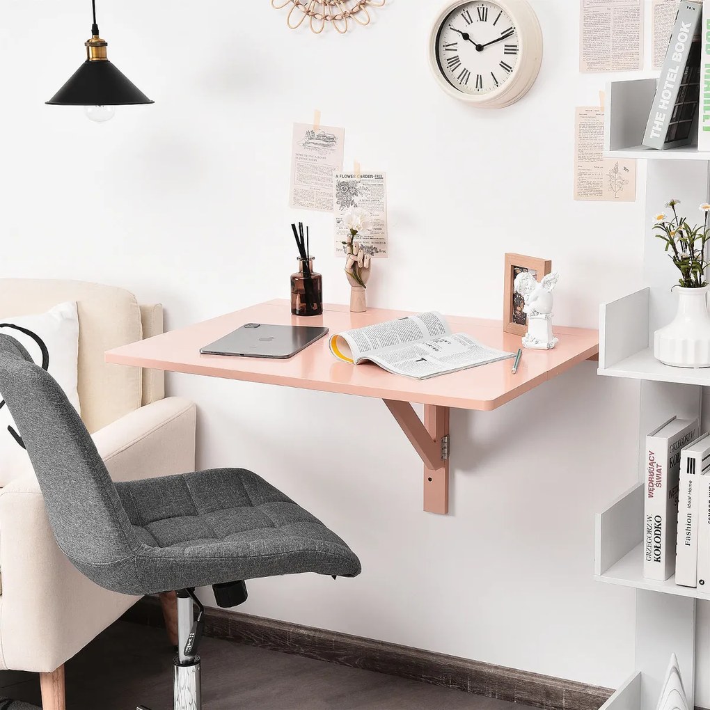 Mesa dobrável de parede flutuante para computador para pequenos espaços para estudo de quarto de cozinha 80 x 60 x 45 cm rosa