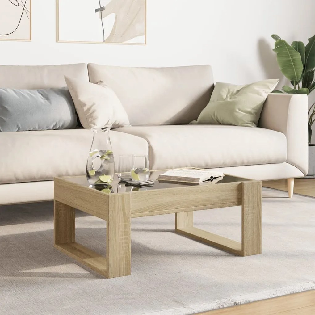 Mesa de centro luzes LED Infinity 70x53x30 cm carvalho sonoma