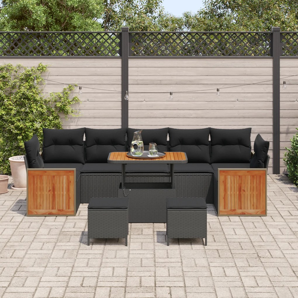 Conjunto de Sofá de Jardim vidaXL de 10 Peças com Almofadas Preto Ratt