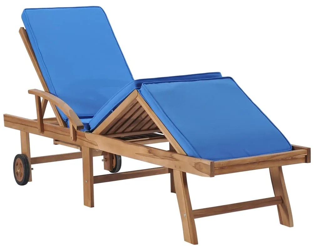 Espreguiçadeiras c/ almofadões 2 pcs madeira teca maciça azul
