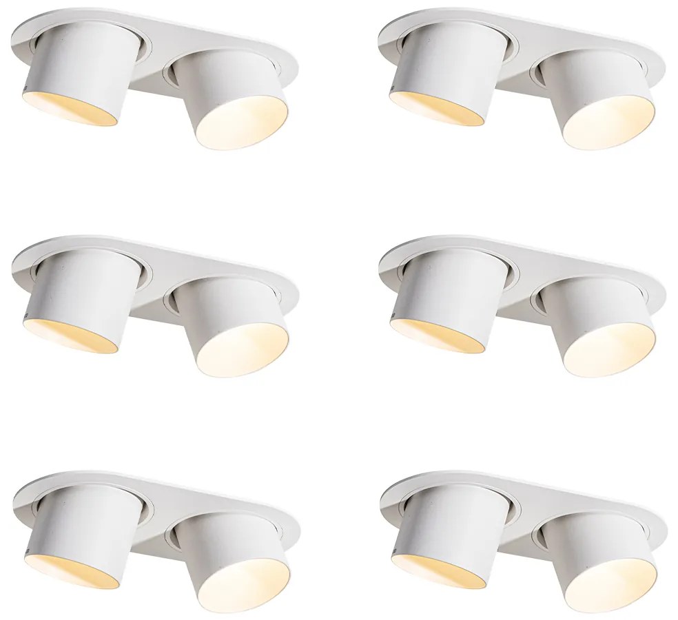 Conjunto de 6 focos embutidos brancos GU10 70mm inclináveis 2-luzes - Installa