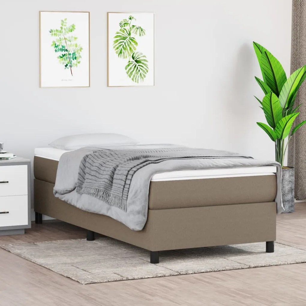 vidaXL Estrutura de cama com molas sem colchão 100x200 cm tecido cinza-acastanhado