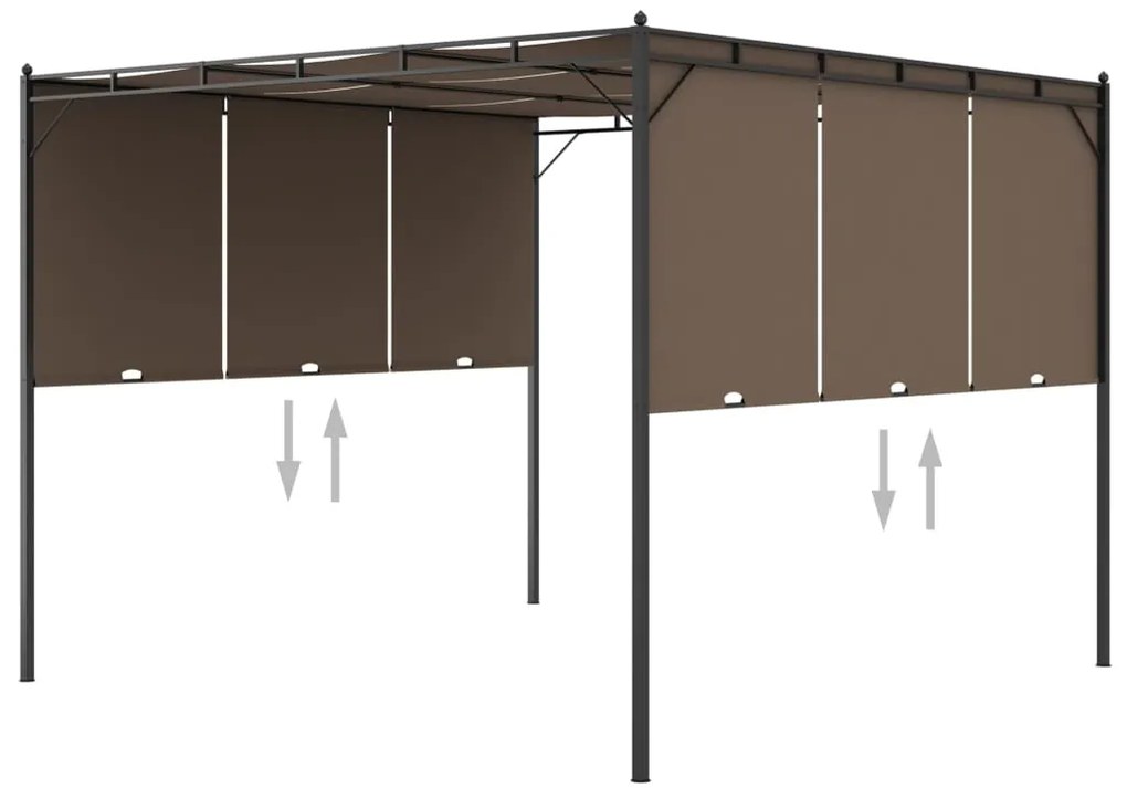 Gazebo jardim c/ cortina lateral 3x3x2,25m cinzento-acastanhado