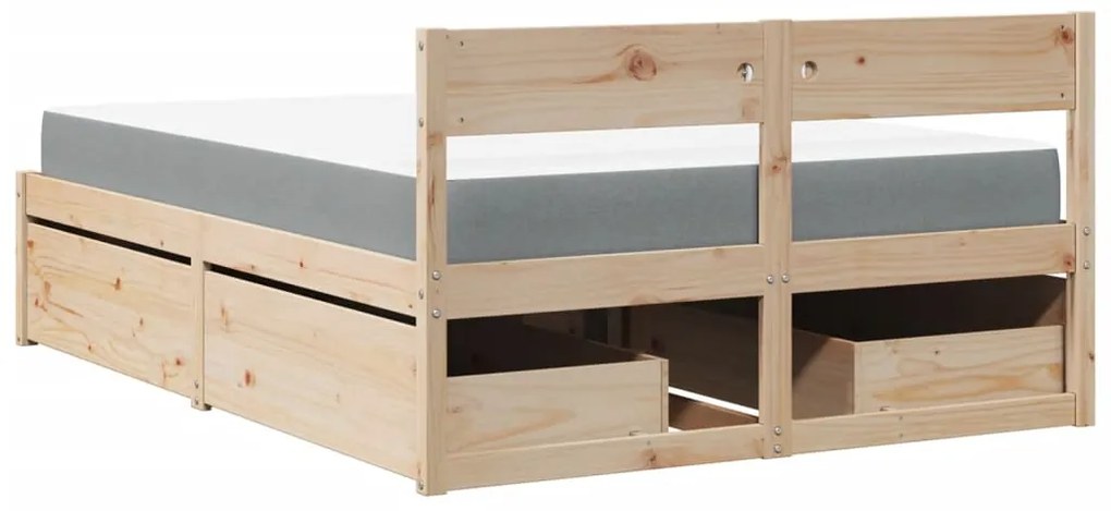 Cama com gavetas e colchão 120x190 cm madeira de pinho maciça