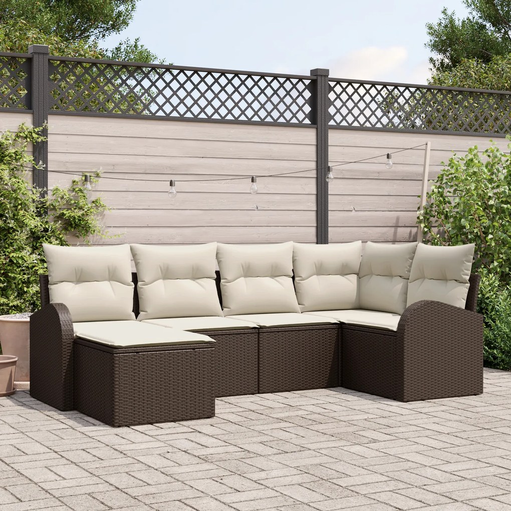vidaXL Conjunto de Sofá de Jardim 6 Peças com Almofadas Castanho Vime PE