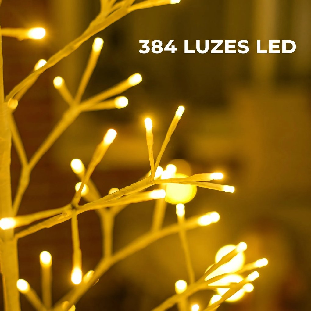 Árvore de Natal Artificial 180 cm com 384 Luzes LED Branco-Quente Ramos Flexíveis Base de Aço Branco