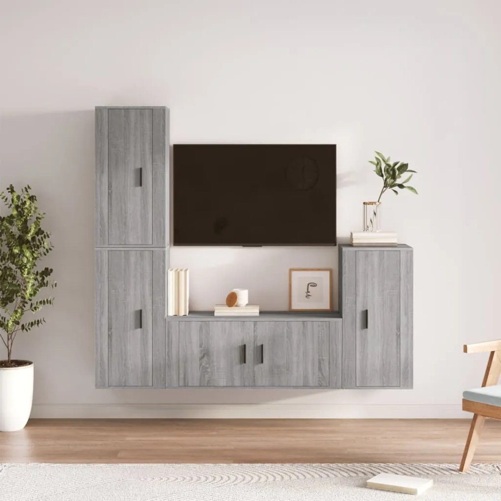 vidaXL Conjunto móveis de TV 4 pcs madeira processada sonoma cinza
