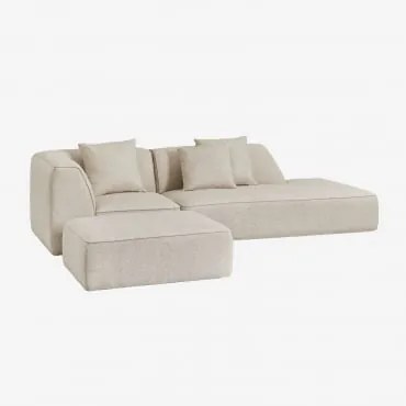 Sofá Modular De Canto Em 2 Peças Com Chaise Longue Direita E Puff Estofado Cardea Bouclé Bege Creme - Sklum
