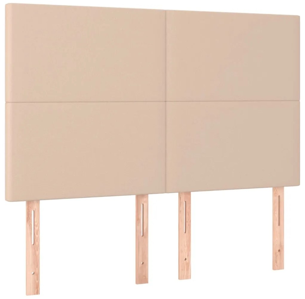 Cama box spring c/colchão/LED 140x190cm couro artif. cappuccino