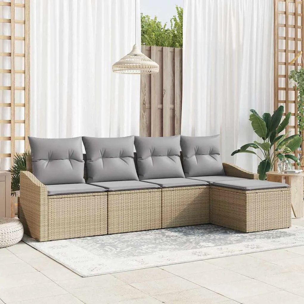 vidaXL Conjunto de Jantar para Jardim com Almofadas em Rattan Sintético Bege - 5 Peças