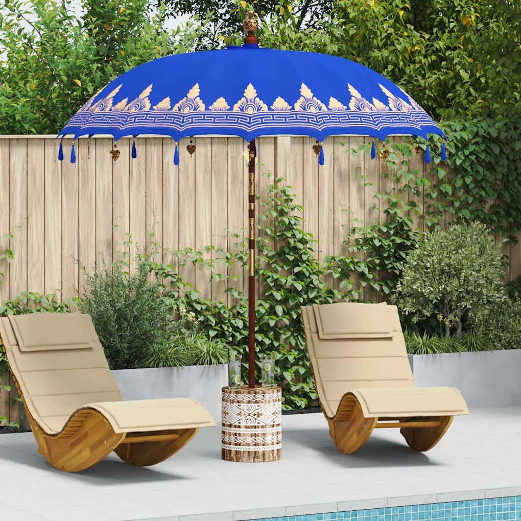Parasol Balinês Azul 210-220 cm Algodão, madeira sólida