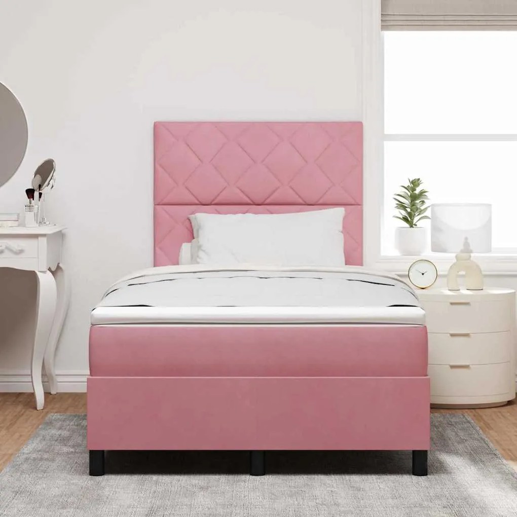 Cama Box Spring vidaXL com Colchão e LED Rosa 120x190 cm Veludo
