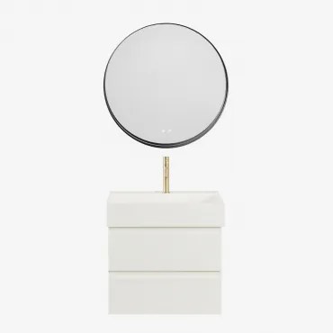 Conjunto De Móvel De Casa De Banho Suspenso Em Madeira E Folha De Freixo Com Lavatório Integrado Ona Branco & Redondo Led - Sklum