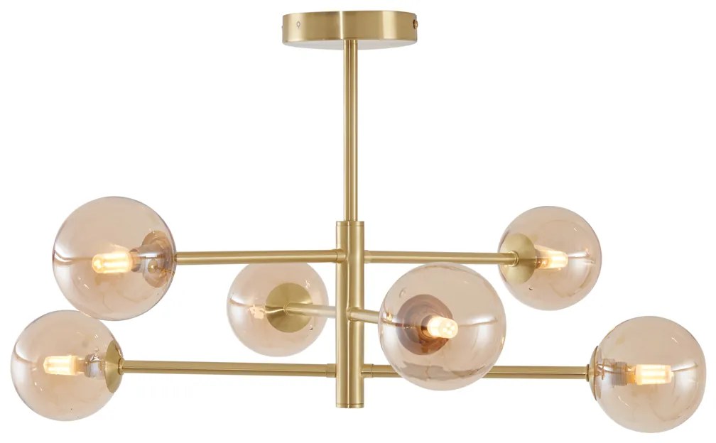 Plafond moderno latão com vidro âmbar 6-luzes - Ryan Moderno