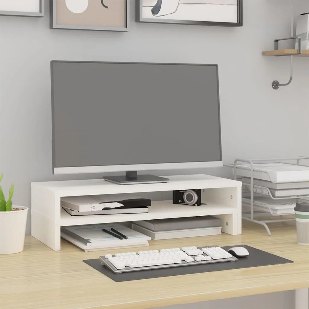 Suporte para monitor (52-101)x22x14 cm pinho maciço branco