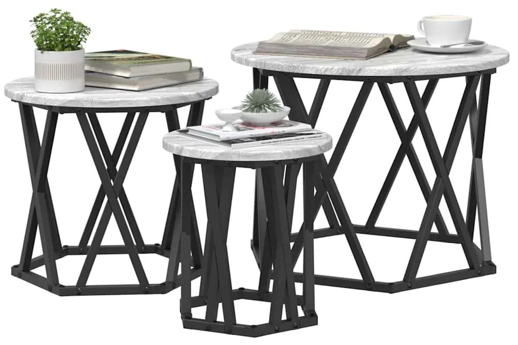 Mesas Laterais Empilháveis 3 pcs Cinza Sonoma Madeira Engenheirada