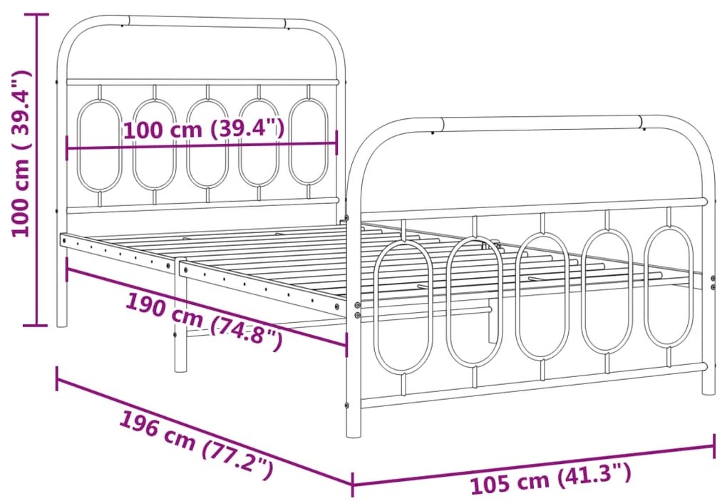 Estrutura de cama com cabeceira e pés 100x190 cm metal preto