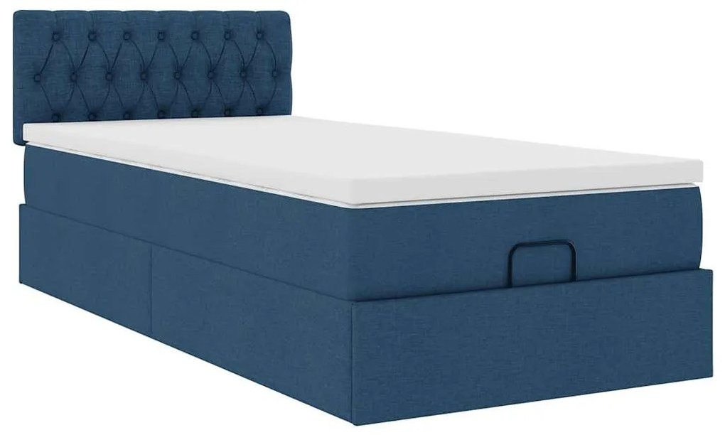 Cama otomana com colchão 90x200 cm tecido azul