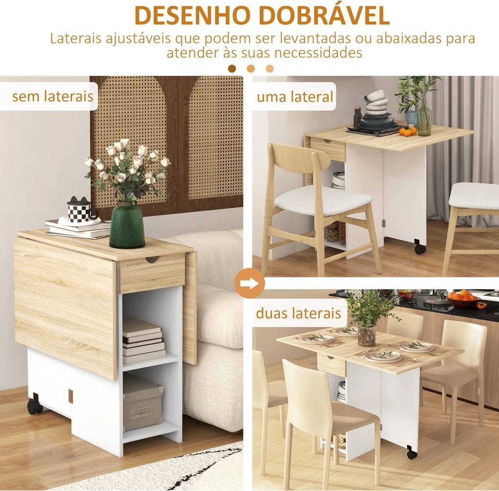 Mesa de Cozinha Dobrável Mesa de Sala de Jantar com Rodas Laterais Reb