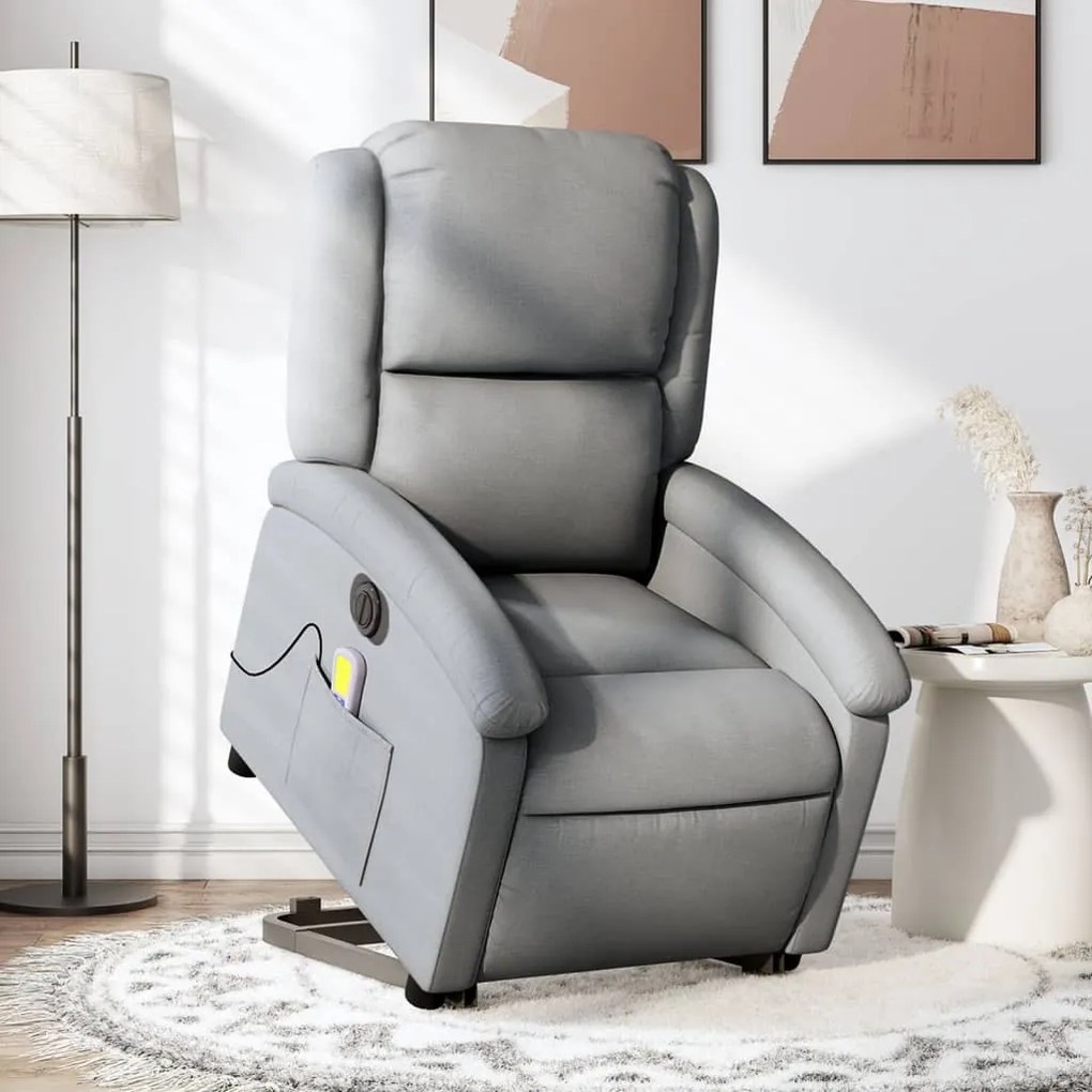 vidaXL Poltrona elétrica reclinável massagens tecido cinzento-claro