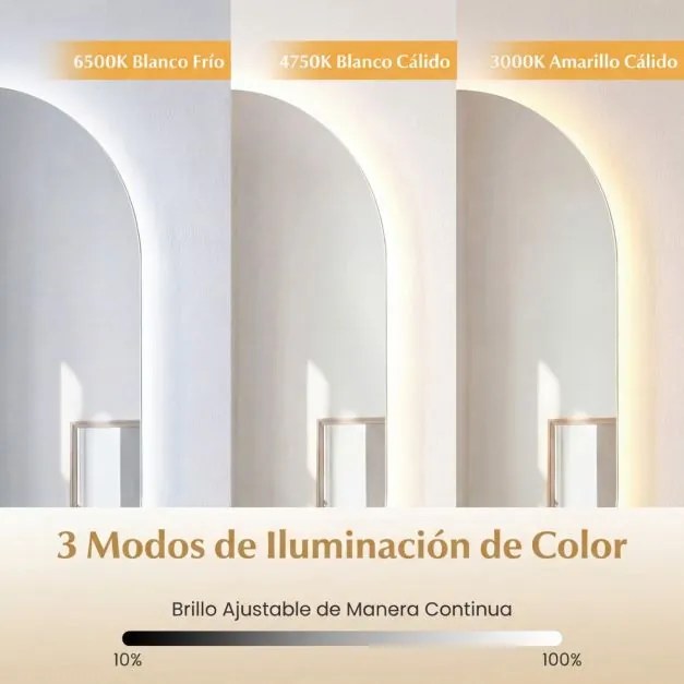 Espelho 90x55 cm ovalado iluminado de parede para casa de banho retroiluminado LED 3 modos cor ajustável antiembaciamento vidro temperado HD sem mold