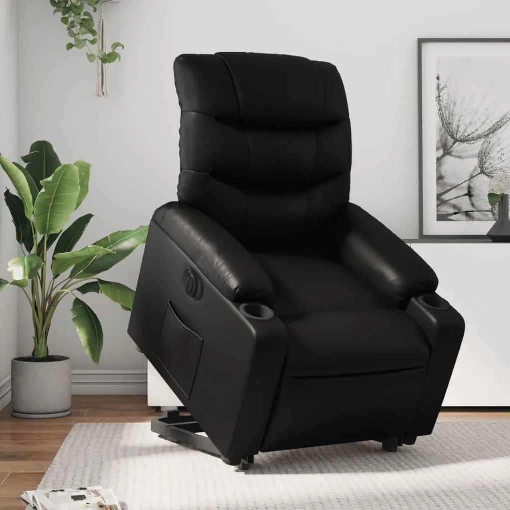 vidaXL Poltrona reclinável elevatória elétrica couro artificial preto