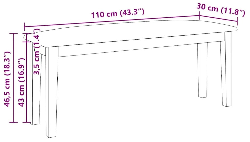 Banco 110 cm madeira seringueira maciça branco