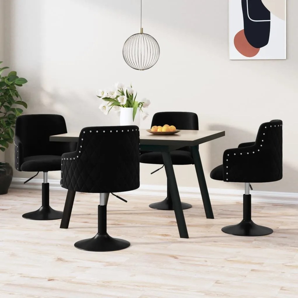 vidaXL Cadeiras de jantar giratórias 4 pcs veludo preto