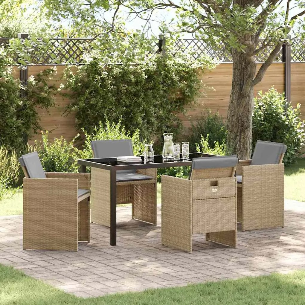 vidaXL Conjunto de Jantar para Jardim de 5 peças - Almofadas incluídas, Rattan Sintético Bege