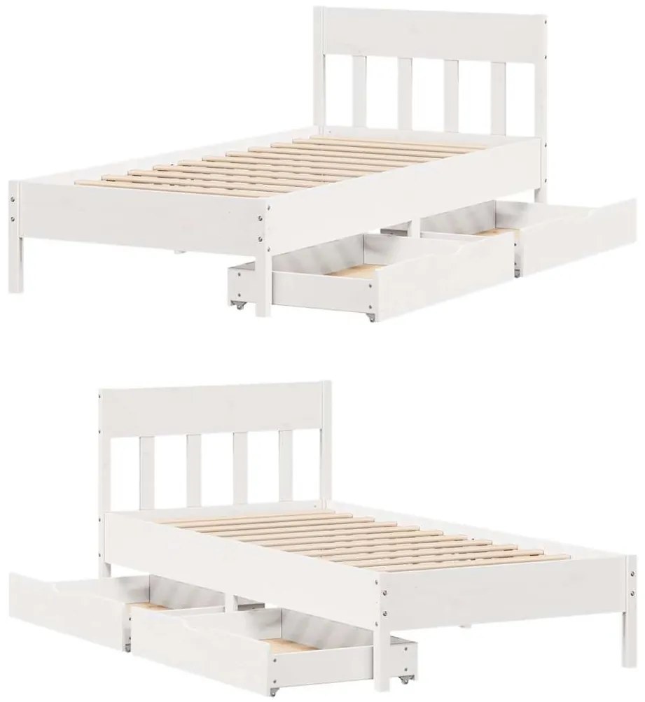 Cama sem colchão 100x200 cm madeira de pinho maciça branco