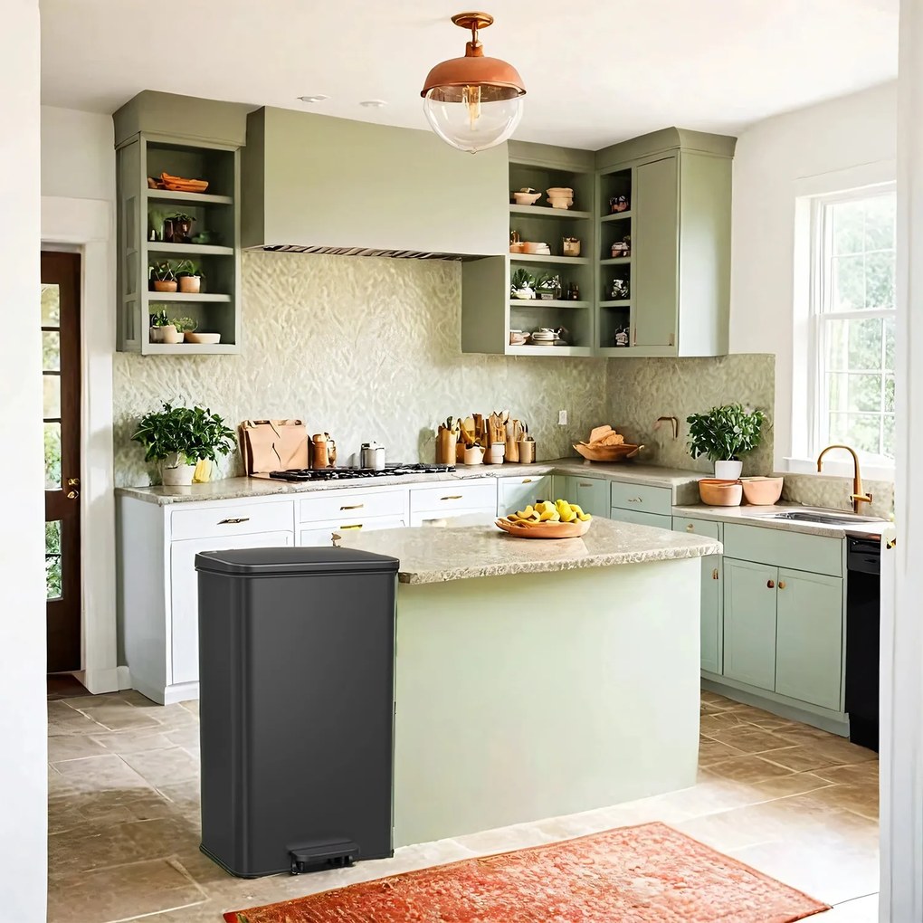 Caixote do lixo para cozinha 40 litros grande com tampa, em aço 34,8 x 32,1 x 55,7 cm Preto