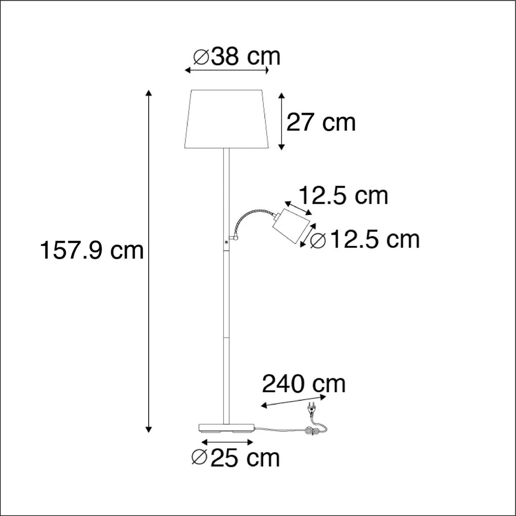 LED Candeeiro de pé inteligente em aço com abajur cinzento incl. Clássico / Antigo