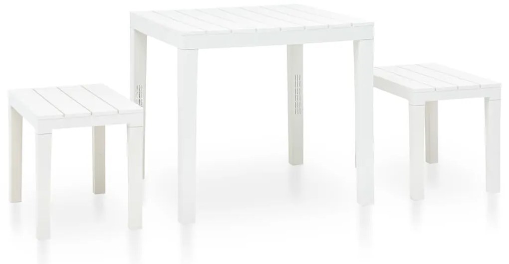 vidaXL Mesa de jardim com 2 bancos plástico branco