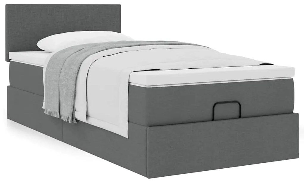 Cama otomana com colchão 90x200 cm tecido cinzento escuro