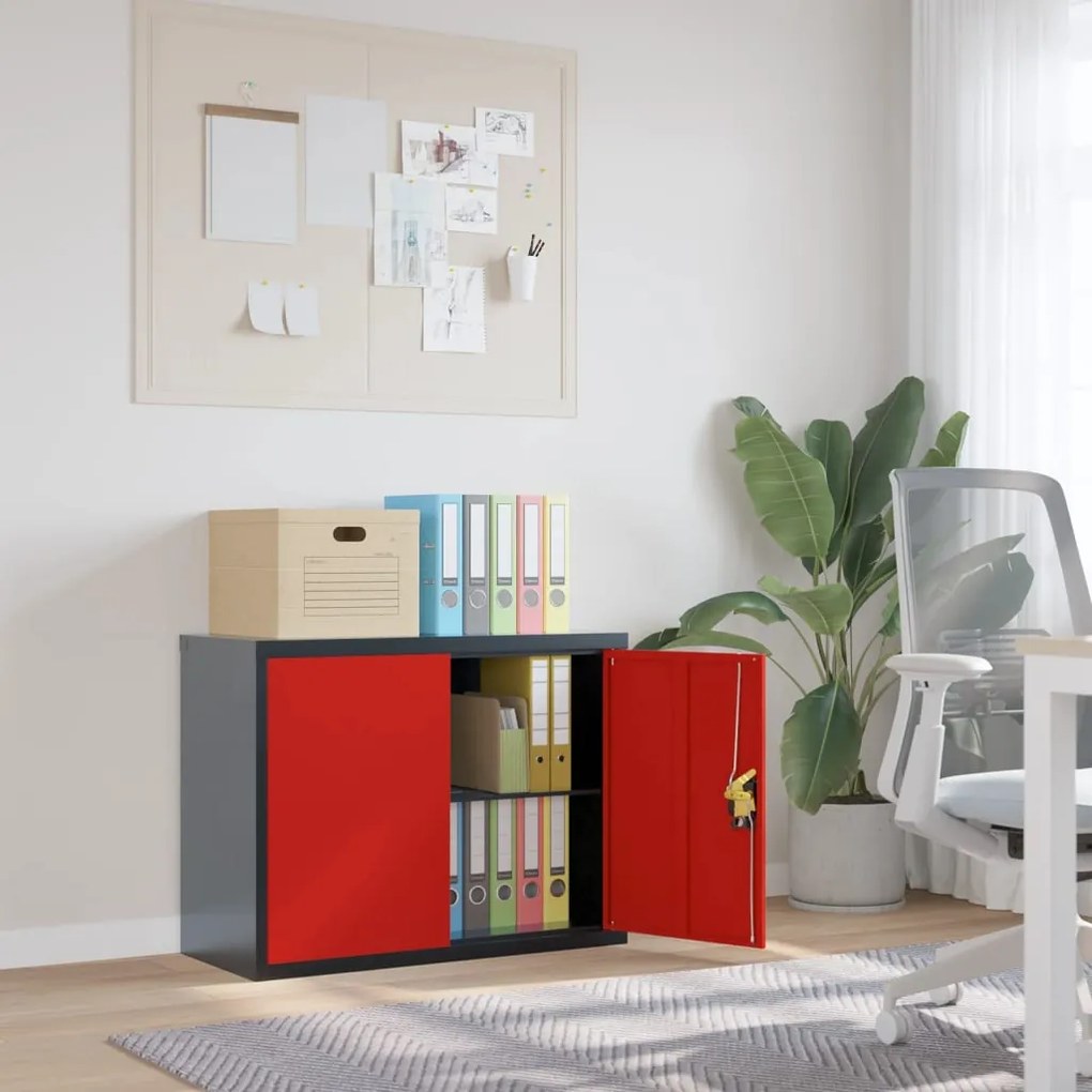 339725 vidaXL Arquivador 90x40x70 cm aço antracite e vermelho