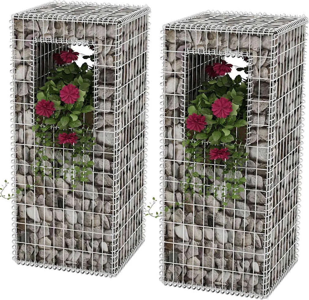 vidaXL Postes/floreiras gabião 2 pcs aço 50x50x120 cm