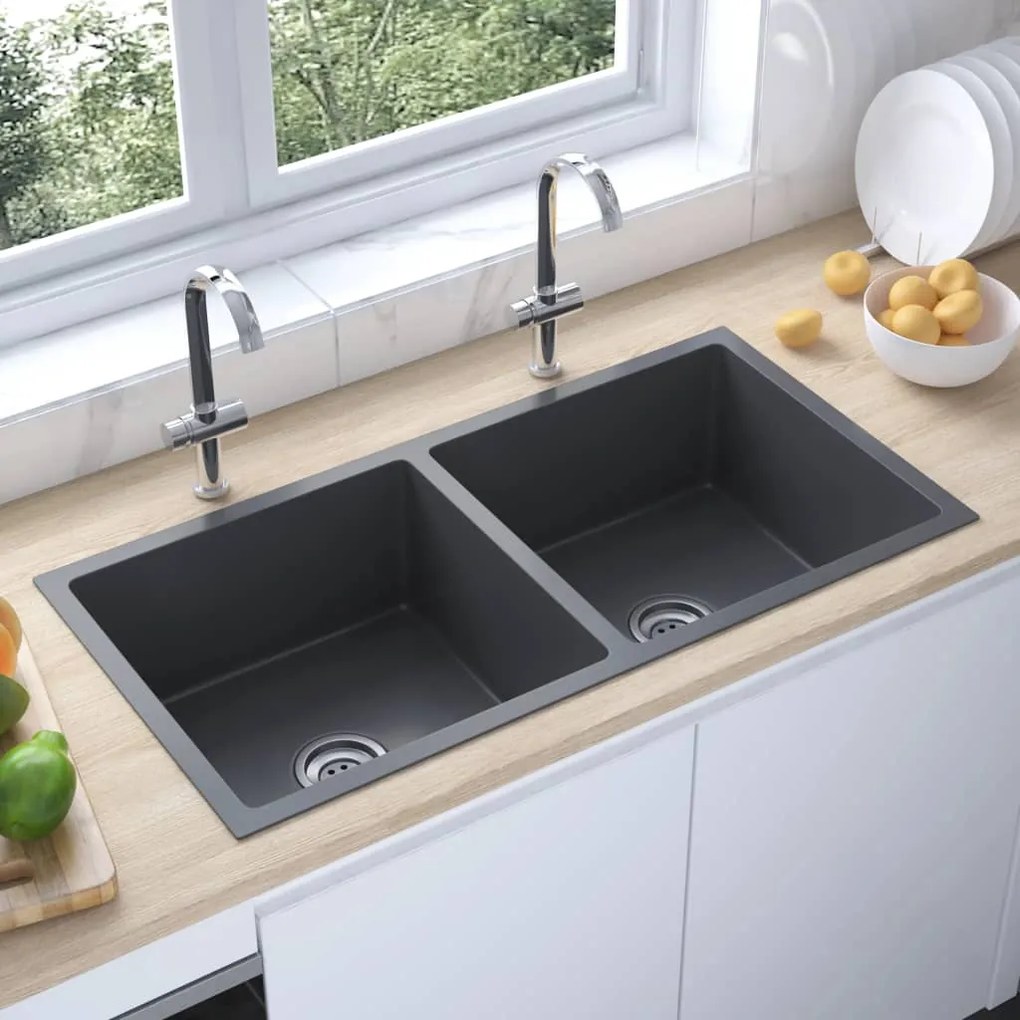 51523 vidaXL Lava-louça de cozinha artesanal aço inoxidável preto