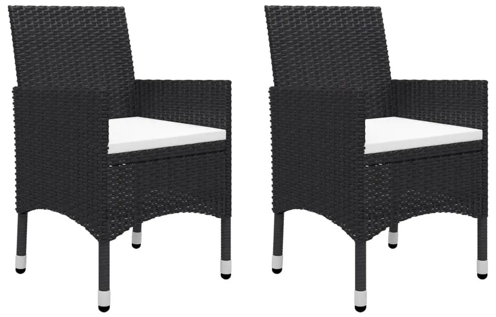 3 pcs conjunto bistrô p/ jardim vime PE e vidro temperado preto