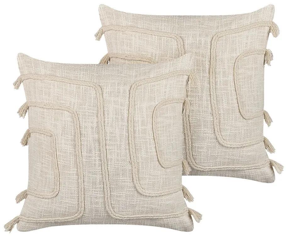 Conjunto de 2 almofadas decorativas em algodão creme com padrão abstrato 45 x 45 cm PLEIONE Beliani