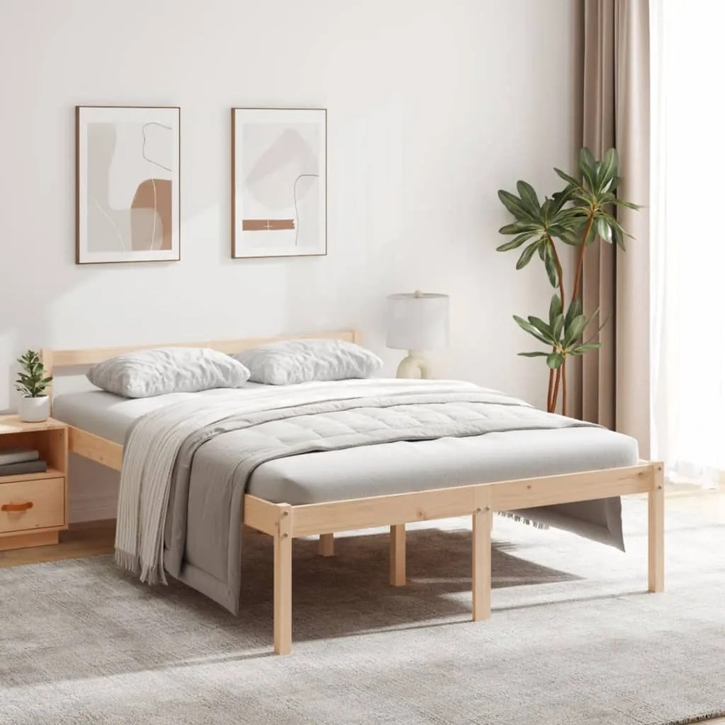 810589 vidaXL Cama de casal para idosos 135x190 cm pinho maciço