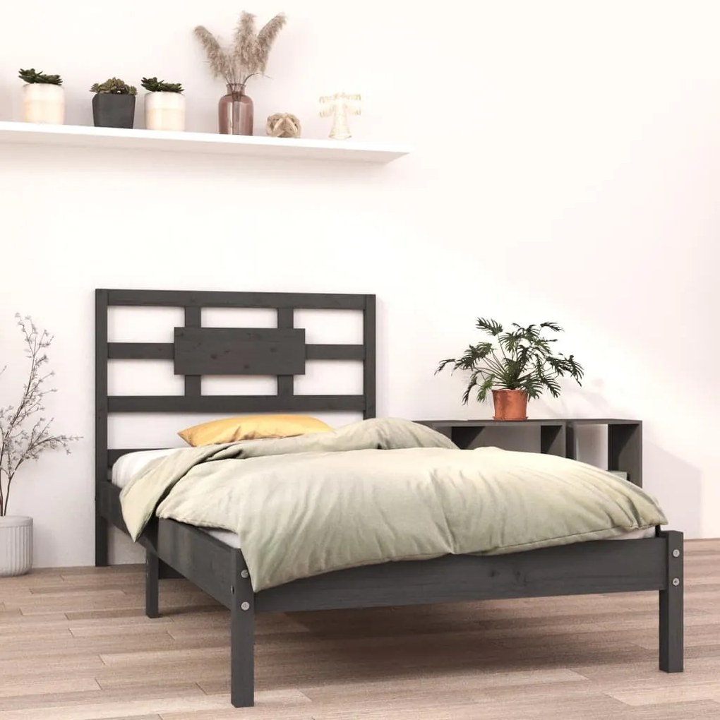 vidaXL Estrutura de cama solteiro 90x190 cm madeira maciça cinza