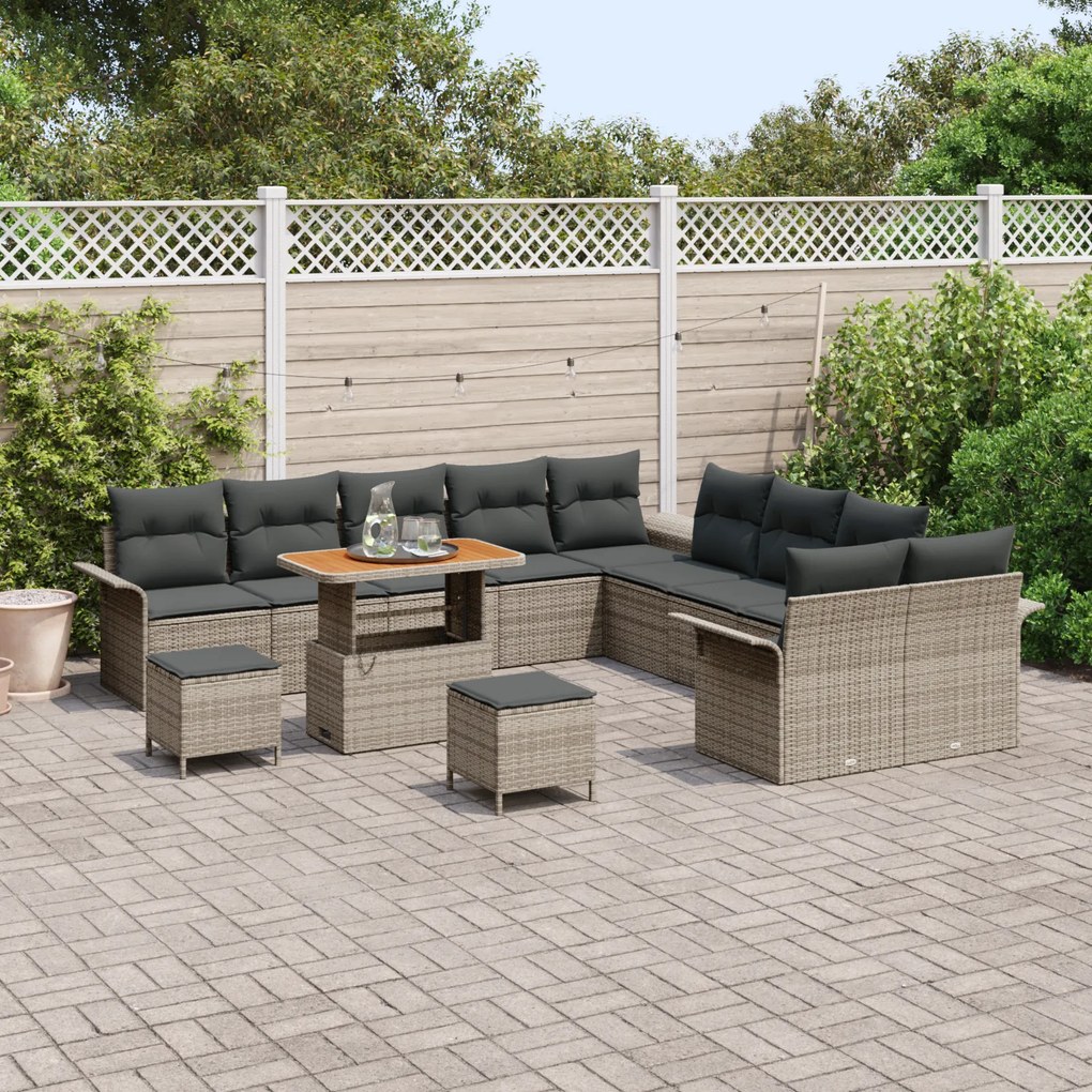 Conjunto de Sofás para Jardim vidaXL 13 Peças com Almofadas Cinza Vime
