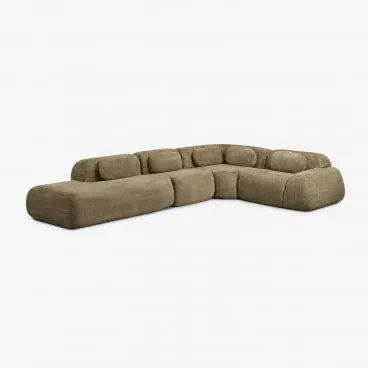 Sofá Modular De Canto Em L De 4 Peças Com Chaise Longue À Esquerda Em Chenille Embalado A Vácuo Mérida Chenille Grossa Verde Salva - Sklum