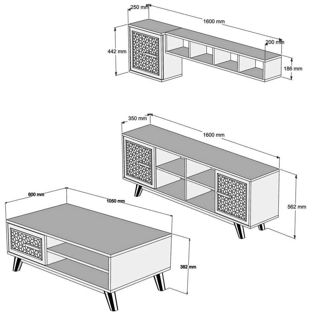 Conjunto de Mobiliário de Sala Ayla – Nogueira e Branco – TV Unit: 160