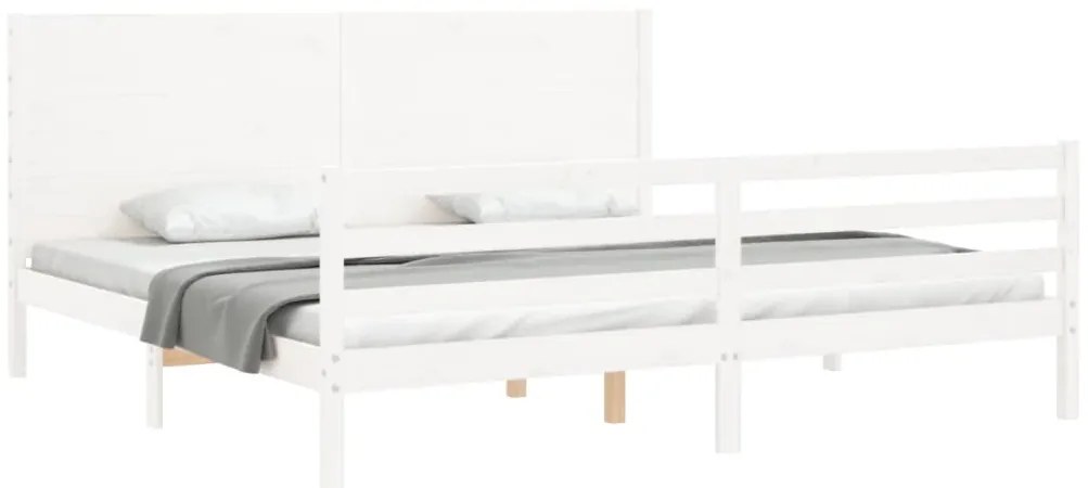 Estrutura de cama com cabeceira 200x200cm madeira maciça branco