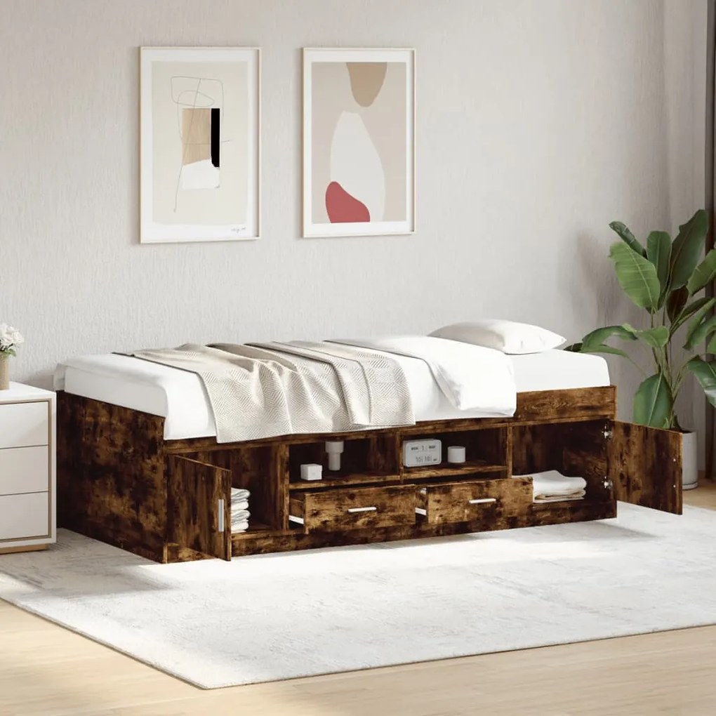 Sofá-cama com gavetas sem colchão 75x190 cm carvalho fumado